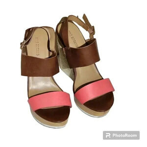 Call It Spring Platform Wedges Womens Size 8.5 Brown Hot Pink Summer Vacation